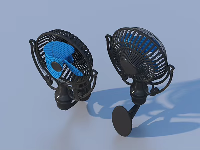 Two Wall Mounted Air Cooler Fans With Black Frame And Blue Blades 3d model