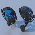 Two Wall Mounted Air Cooler Fans With Black Frame And Blue Blades