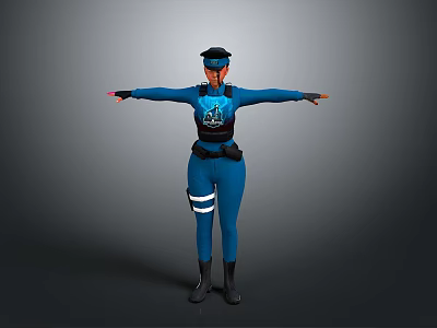 3D Character Wearing Blue Uniform With Outstretched Arms And Badge 3d model