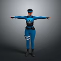 3D Character Wearing Blue Uniform With Outstretched Arms And Badge