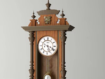 Vintage Wooden Grandfather Clock With Carved Decor Roman Numeral Dial And Pendulum 3d model