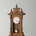 Vintage Wooden Grandfather Clock With Carved Decor Roman Numeral Dial And Pendulum