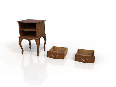 Classic Wooden Nightstand With Curved Legs Shelves And Storage Drawers 3d model