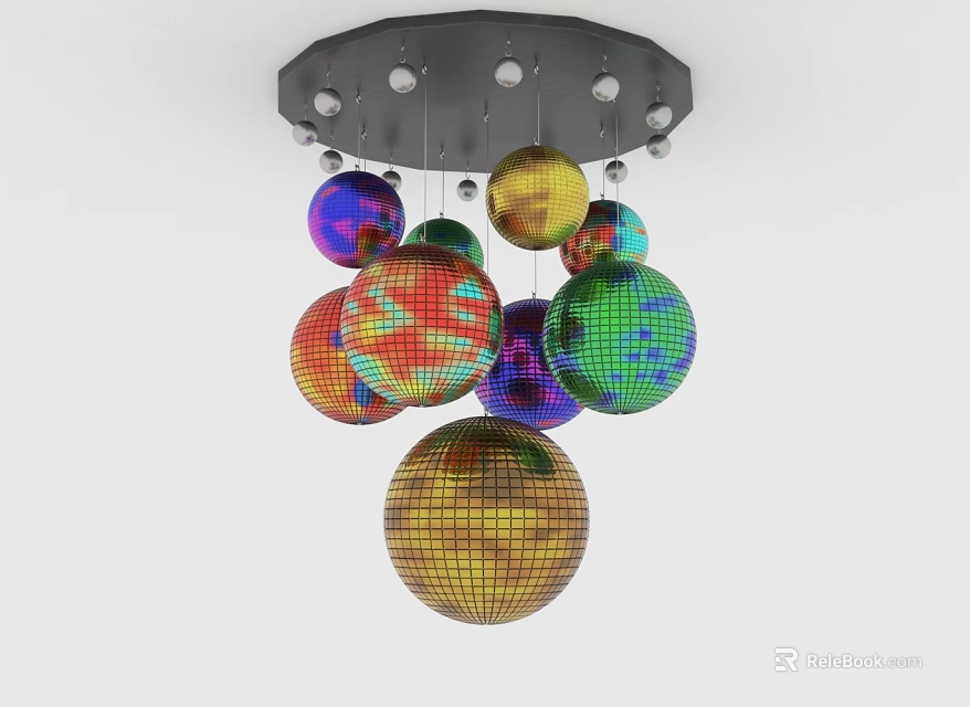 Colorful Spherical Decorative Ball Chandelier with Metallic Mesh for Modern Home Furniture 3d model 