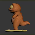 Orange Cartoon Dinosaur Character with Big Yellow Eyes Standing on Yellow Base and Small Stones