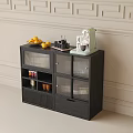 Black Modern Sideboard With Glass Doors Top Fruits Coffee Machine And Storage