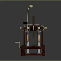 Vintage Mechanical Device With Wooden Base Circular Dial Metal Frame Gold Accents And Black Handles