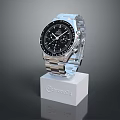 Stylish Stainless Steel Watch With Black Dial On White Chronos Stand