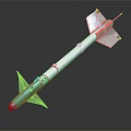 Military Missile With Green Nose White Body Tail Fins On Black Reflective Surface