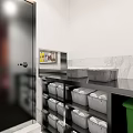 Commercial Kitchen With Stainless Steel Equipment Chef Hood Vent And Tile Walls