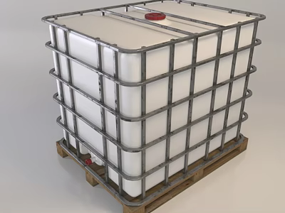 Large Square White Plastic Container with Metal Frame Wooden Pallet and Red Lid 3d model