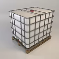 Large Square White Plastic Container with Metal Frame Wooden Pallet and Red Lid