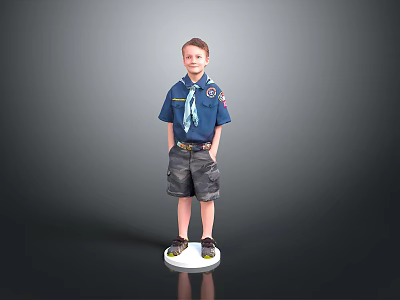 Boy Scout Standing on White Platform With Blue Shirt Neckerchief and Shorts 3d model