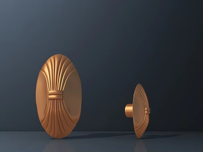 Two Copper Decorative Oval Ornaments With Fan Shaped Patterns For Home Decor 3d model