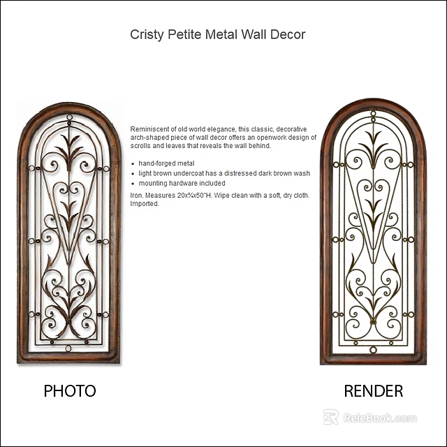 Ornamental Vintage Brown Wall Decor With Scroll Design Hand Painted Wood Frame 26x60H Inch 3d model 