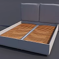 Modern Double Bed With Light Gray Frame Upholstered Headboard And Wooden Slat Base