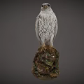 Alert White Speckled Falcon Standing on Mossy Rock with Sharp Beak and Claws