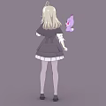 Woman With Blonde Hair In Dark School Uniform And Purple Small Pet