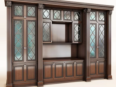 Elegant Wooden Display Cabinet With Glass Doors Carved Details And Shelves 3d model