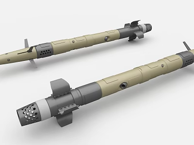 Missile Shaped Industrial Equipment In Beige Gray With Multiple Holes Fins And Components 3d model