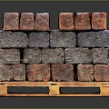 Wooden Pallet Stacked With Red And Gray Natural Stone Blocks
