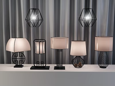 New Chinese Style Iron Chinese Style Table Lamp Chandelier SketchUp 3d model