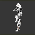 Futuristic Mechanical Robot Character In Black And White Standing Pose With Detailed Structure