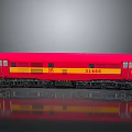 Red Train Model with Yellow Stripes Number 31466 on Gray Background and Reflection