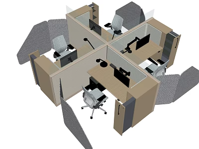 Office Workstations In Cubicle Layout With Computer Monitors And Office Chairs 3d model