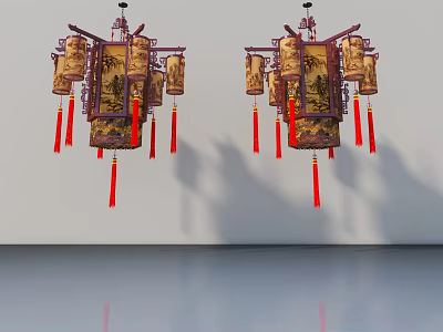 Traditional Chinese Style Swing Door with Intricate Carvings Red Tassels and Classic Design 3d model