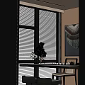 Tranquil Tea Room With Window Blinds Decorative Painting Green Plant And Tea Set On Table