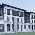 Modern Townhouse Exterior Design With White Facade Black Window Frames And Balconies