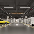 Modern Parking Garage With Yellow And White Cars Directional Signs And Arrow Markings