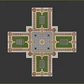Palace Style Architectural Model Featuring Red Domes Yellow Walls And Green Courtyards