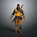 Yellow And Black Ninja Cosplay Costume With Armor Equipment And Swords