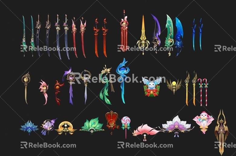 Game Weapon Double Sword Big Sword Sword Fan 3d model