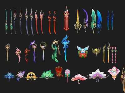 Various Fantasy Weapons Collection With Different Types Colorful And Elaborate Designs 3d model