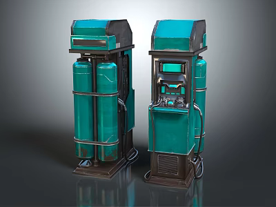 Two Green Industrial Air Compressor Units With Metal Frames And Control Panels 3d model