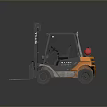 STILL Industrial Forklift In Orange Gray And Black With Cab Forks And Wheels