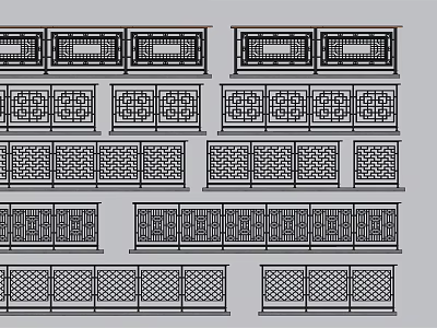 Various Decorative Fence Designs With Intricate Patterns And Grid Structures 3d model