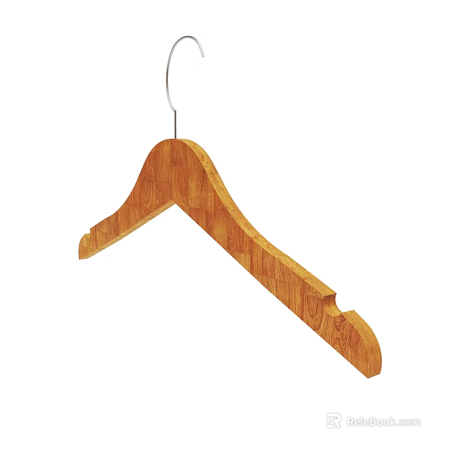 Natural Wooden Hanger With Smooth Finish And Curved Design For Clothing 3d model 