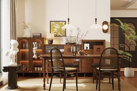Middle Ancient Style Home Restaurant Middle Ancient Style Dining Table and Chair Solid Wood Dining Table and Chair Dining Chair Sideboard Storage Cabinet Locker Middle Ancient Style Ornaments Combination Dining Table Ornaments 3d model