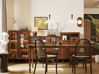 Middle Ancient Style Home Restaurant Middle Ancient Style Dining Table and Chair Solid Wood Dining Table and Chair Dining Chair Sideboard Storage Cabinet Locker Middle Ancient Style Ornaments Combination Dining Table Ornaments 3d model