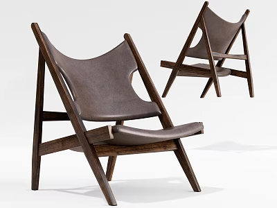 Modern Minimalist Design Leisure Chair with Brown Leather Seat and Walnut Wooden Frame 3d model