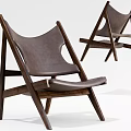 Modern Minimalist Design Leisure Chair with Brown Leather Seat and Walnut Wooden Frame