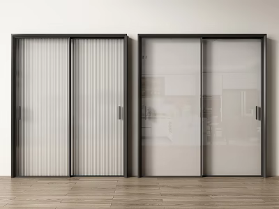 Modern Interior Sliding Doors With Black Frame Textured And Clear Glass 3d model