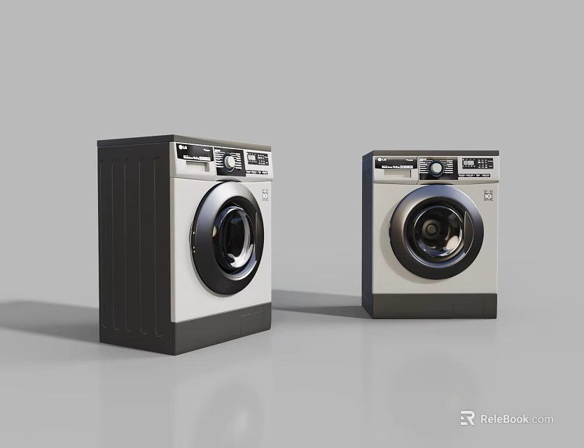 Two Modern Front Loading Washing Machines With Black And White Exterior Design 3d model