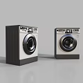 Two Modern Front Loading Washing Machines With Black And White Exterior Design 3d model