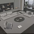 Minimalist Light Colored Sofa and Coffee Table Set in Modern Living Room with Rug
