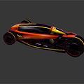 Futuristic Concept Car With Sleek Red Yellow Aerodynamic Design And Unique Wheels